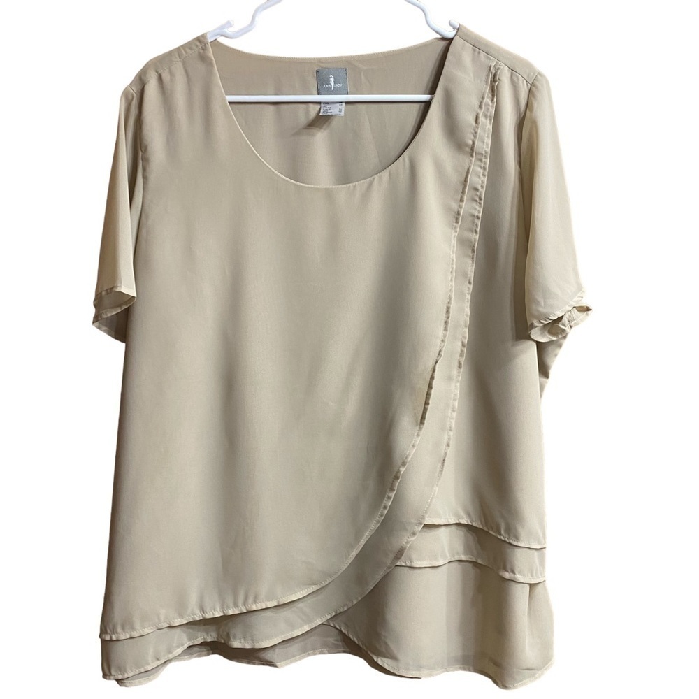Fair Lady Tan Short Sleeve Tiered Flowy Top Size 16
